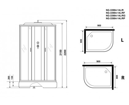 Душевая кабина Niagara NG-33984-14L 90х80 см, с матовыми стеклами, левосторонняя