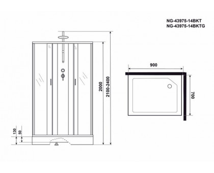 Душевая кабина Niagara NG-43975-14QBKT 90х70 см, с матовыми стеклами