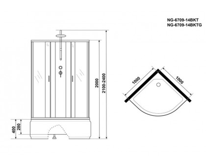 Душевая кабина Niagara NG-6709-14BKT 100х100 см, с прозрачными стеклами