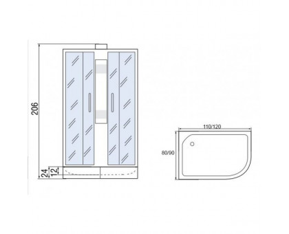 Душевая кабина Мономах 110/80/24 Б/К МЗ R 110х80х206, без крыши, асимметричная