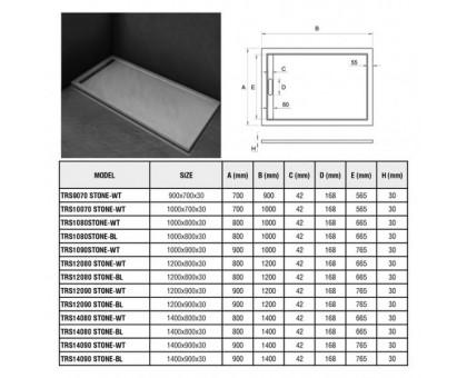 Душевой поддон WeltWasser WW TRS 10080 STONE-BL 100х80 см черный с сифоном